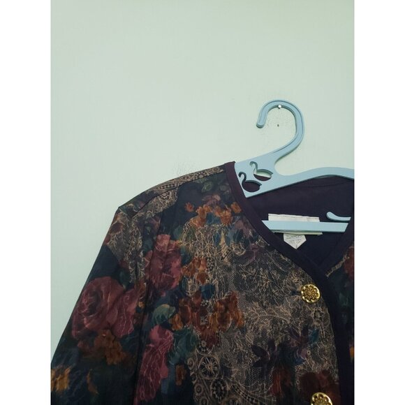 VTG Betsys Things Women Plus 24 Blouse Button Front Dark Floral Retro Grannycore - Picture 4 of 6